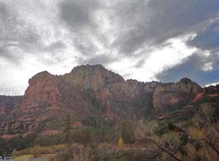Stormy clouds over Sedona cliffs